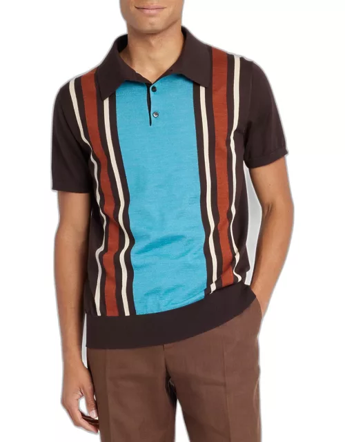 Men's Retro Striped Cashmere-Silk Polo Shirt