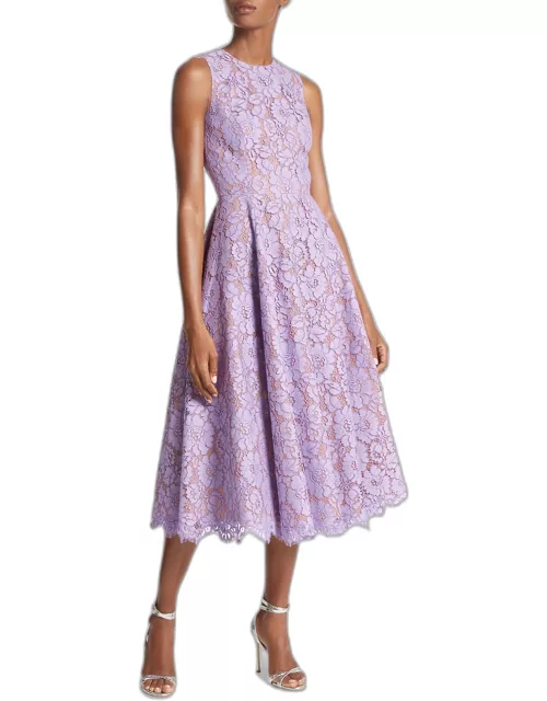 Large Floral Lace Sleeveless Midi Dres
