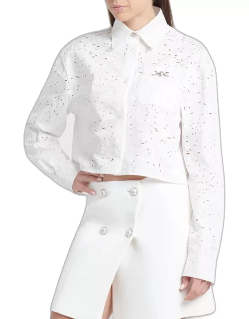 Medusa '95 Baroque Brodeire Anglaise Crop Collared Shirt