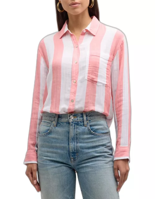 Jaylin Striped Button-Front Gauze Shirt
