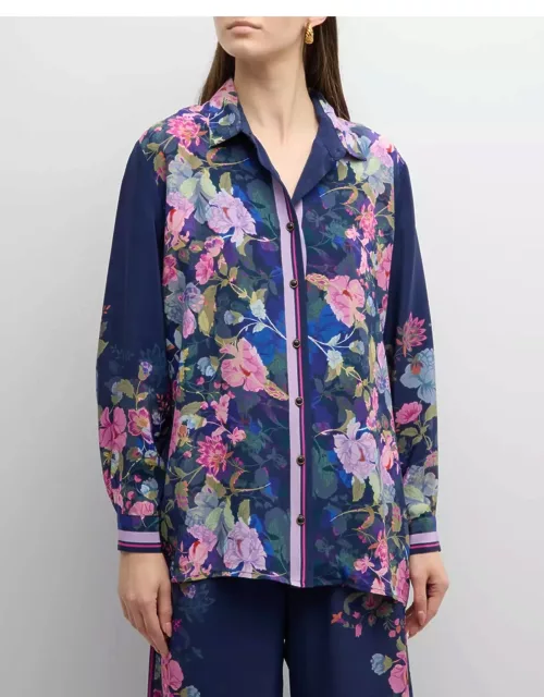 Valeria Floral-Print Button-Down Silk Shirt