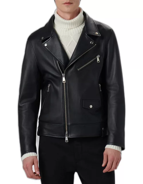 Men's Full-Zip Leather Biker Jacket