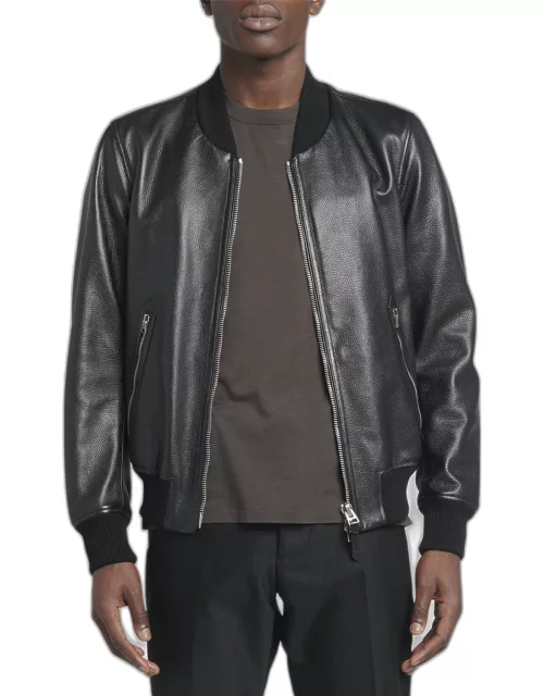 Men's Grained Leather Bomber Jacket