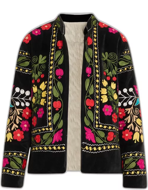 Fulvia Velvet Floral-Embroidered Jacket