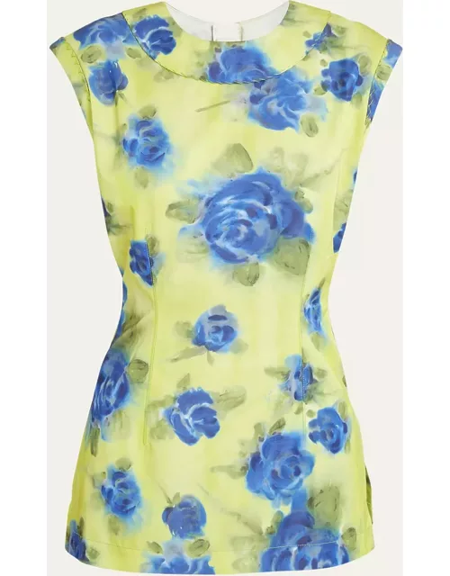 Floral Print Top with Zig-Zag Seam Detai