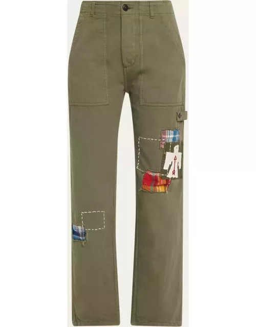 Jacey Embroidered Patch Straight Leg Pant