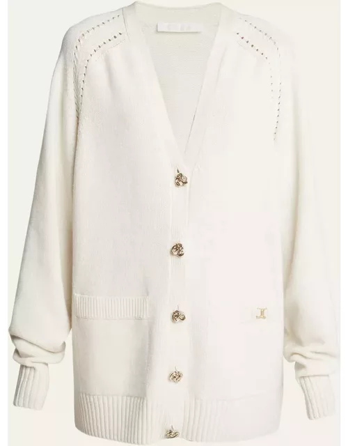 V-Neck Knot-Button Recycled Cashmere Cardigan
