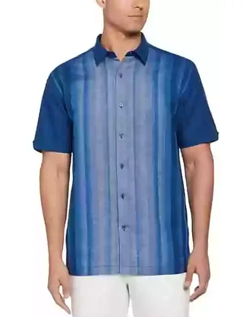 Cubavera Men's Classic Fit Linen Blend Ombre Stripe Shirt Navy