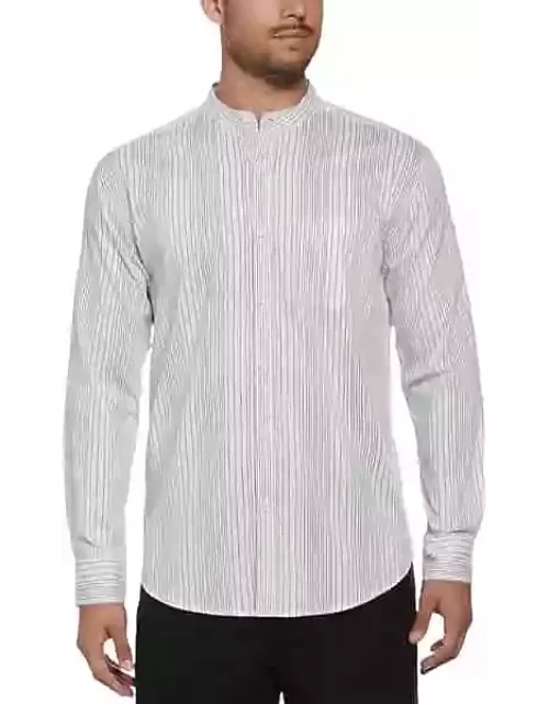 Cubavera Men's Classic Fit Multi-Stripe Band Collar Long Sleeve Shirt White