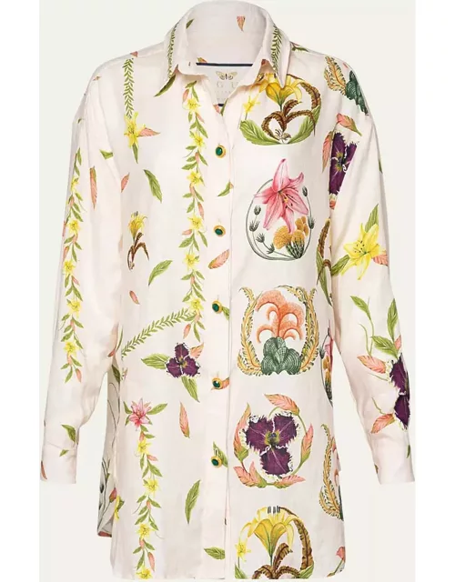 Cecilia Embroidered Linen Button-Front Shirt