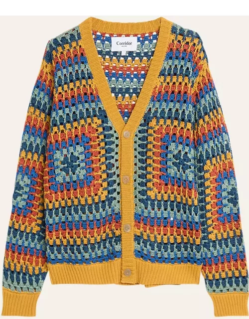 Men's Multicolor Crochet Cardigan
