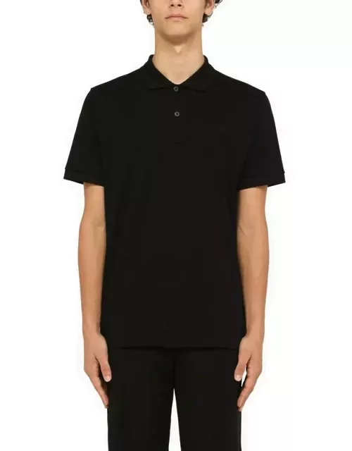 Black stretch cotton polo shirt