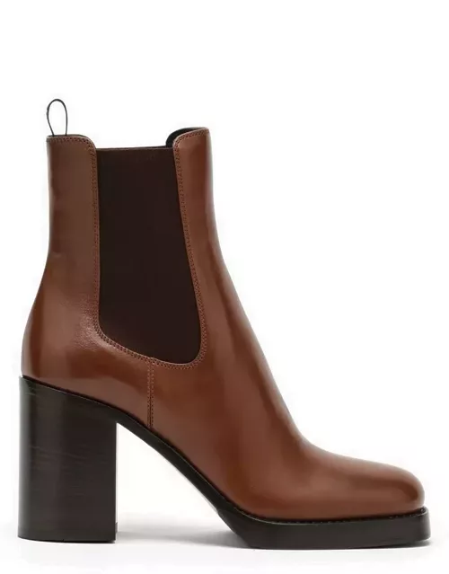 Cognac leather ankle boot