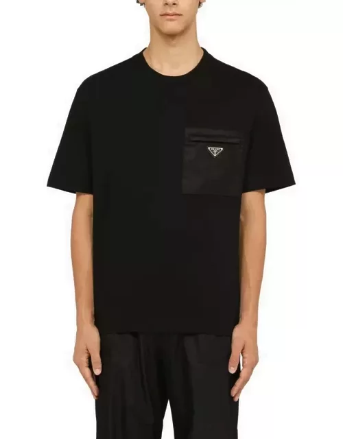 Black cotton and Re-Nylon T-shirt