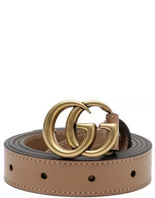 Tan leather belt with Double G buckle