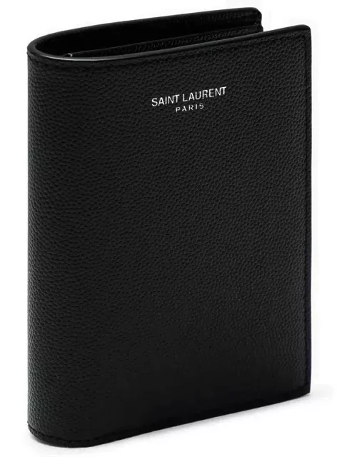 Black vertical bi-fold wallet
