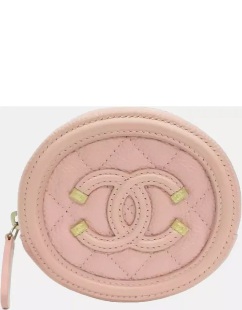 Chanel Pink Leather Caviar Round Quilted Coin Filigree Wallet