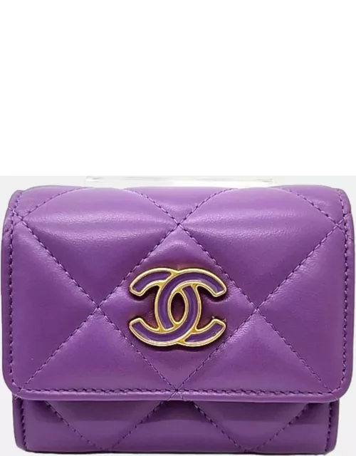 Chanel Purple Lambskin Leather Chain Logo CC Wallet