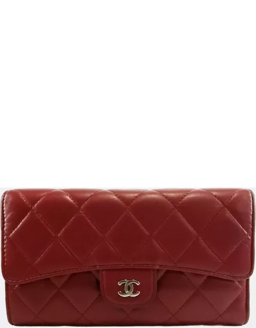 Chanel Red Lambskin Long Wallet