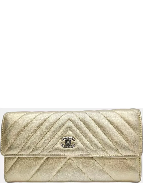 Chanel Gold chevron long wallet