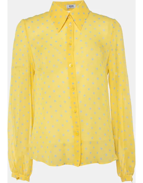 Moschino Cheap and Chic Yellow Polka Dot Printed Silk Shirt