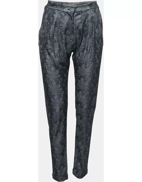 Emporio Armani Black Floral Jersey Knit Skinny Trousers
