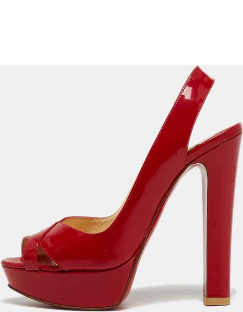Christian Louboutin Red Patent Leather Marpoil Peep Toe Platform Slingback Sandal