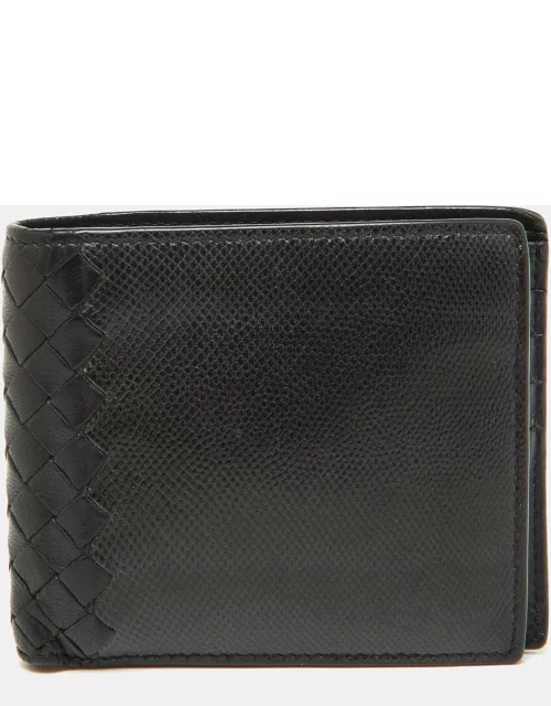 Bottega Veneta Black Intrecciato Karung and Leather Bifold Wallet