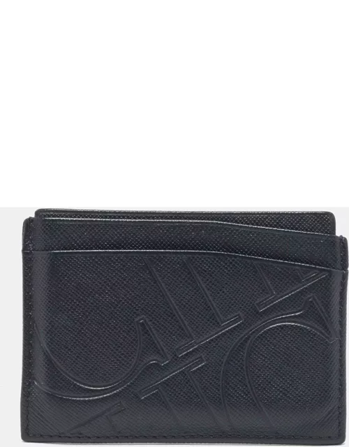 CH Carolina Herrera Dark Blue Monogram Embossed Leather Card Holder