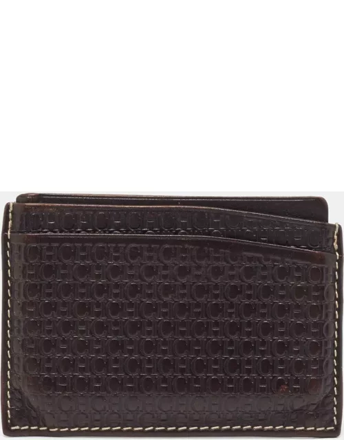 CH Carolina Herrera Dark Brown Monogram Leather Card Holder