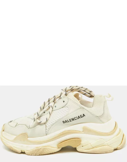Balenciaga Off White Leather and Mesh Triple S Clear Sneaker