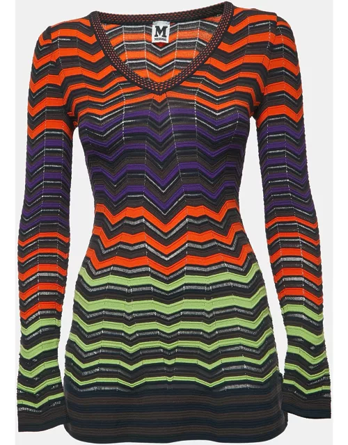 M Missoni Multicolor Patterned Knit Long Sleeve A-Line Top