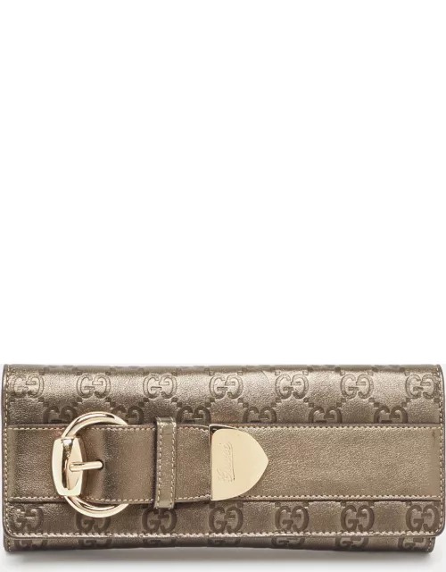 Gucci Metallic Guccissima Leather Buckle Continental Wallet