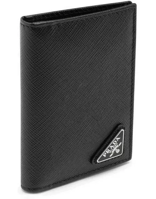 Black vertical wallet in Saffiano
