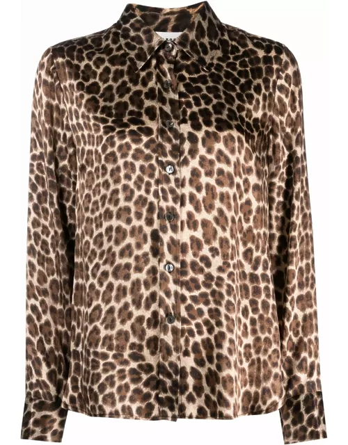 leopard-print silk-satin shirt