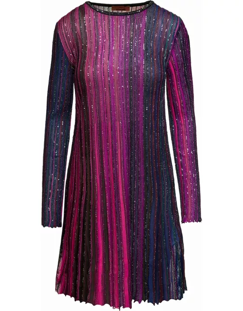 Missoni Multicolor Partialized Knit With Sequin Long Sleeves Mini Dres