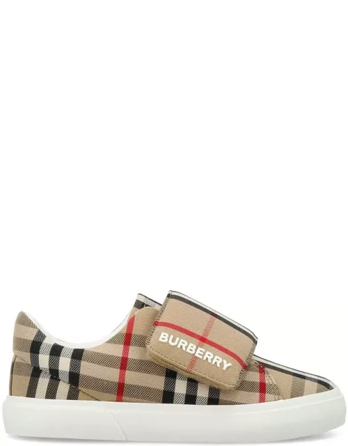 Burberry James Checked Logo Printed Touch-strap Sneaker
