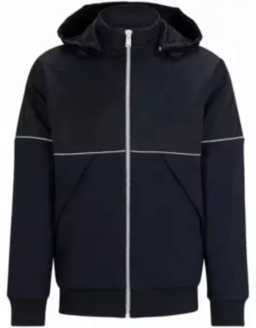 Zip-up hoodie in mixed materials with logo detail- Dark Blue Men's Tracksuit
