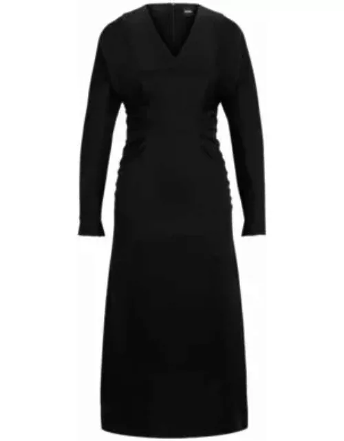 Gathered-detail regular-fit dress in soft satin- Black Women's Business Dresse