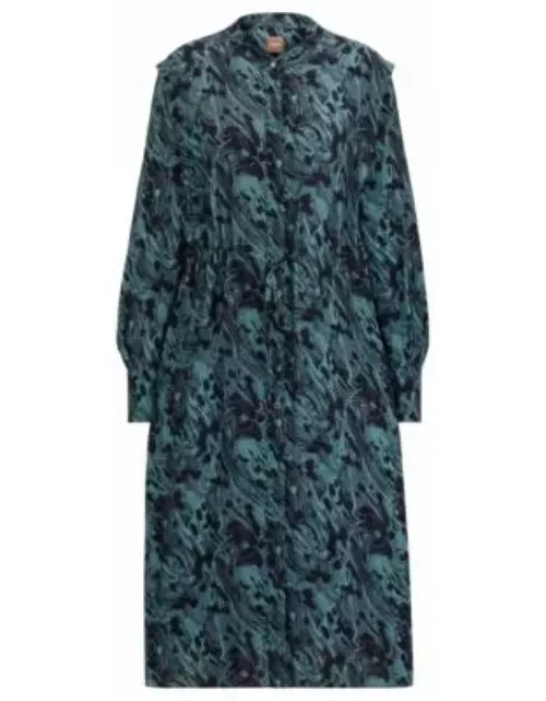 Abstract-printed dress with drawcord waist- Patterned Women's Business Dresse