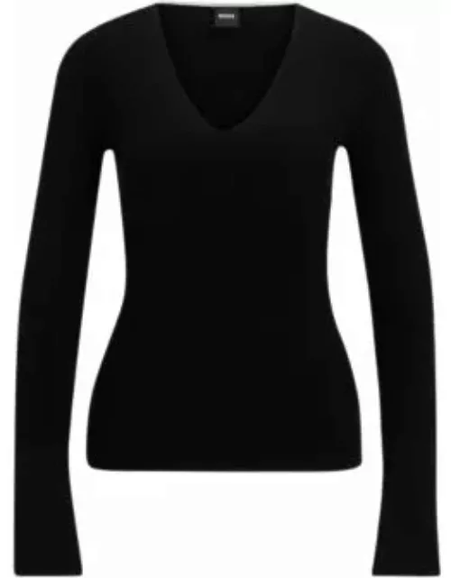 Knitted sweater with a ribbed structure- Black Women's Sweater