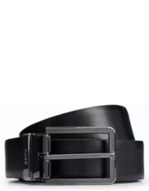 Reversible Italian-leather belt with milled buckle- Black Men's Business Belt
