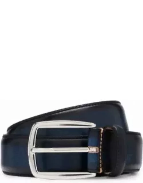 Italian-leather belt with silver-tone pin buckle- Dark Blue Men's Business Belt