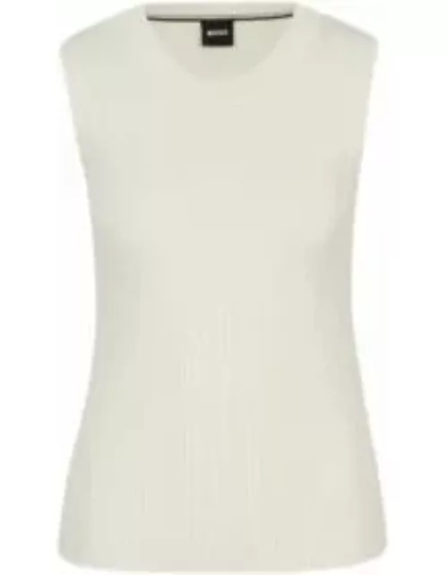 Sleeveless knitted top with ribbed structure- White Women's Casual Top