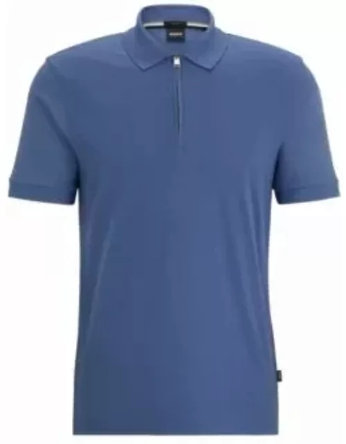 Structured-cotton slim-fit polo shirt with zip placket- Light Blue Men's Polo Shirt