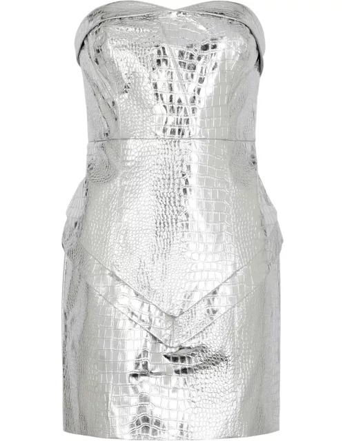 Rotate Birger Christensen Crocodile-effect Metallic Faux Leather Mini Dress - Silver - 38 (UK10 / S)