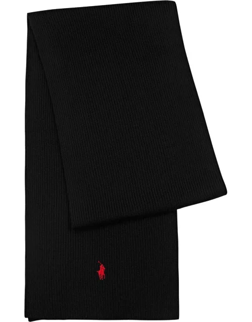 Polo Ralph Lauren Logo-embroidered Ribbed Wool Scarf - Black