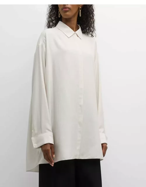 Nomoon Pinstripe-Print Collared Silk Shirt