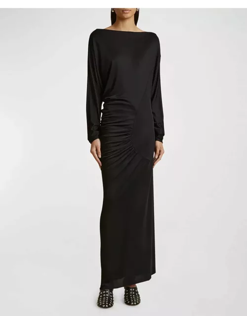 Oron Long-Sleeve Asymmetric Gathered Maxi Dres