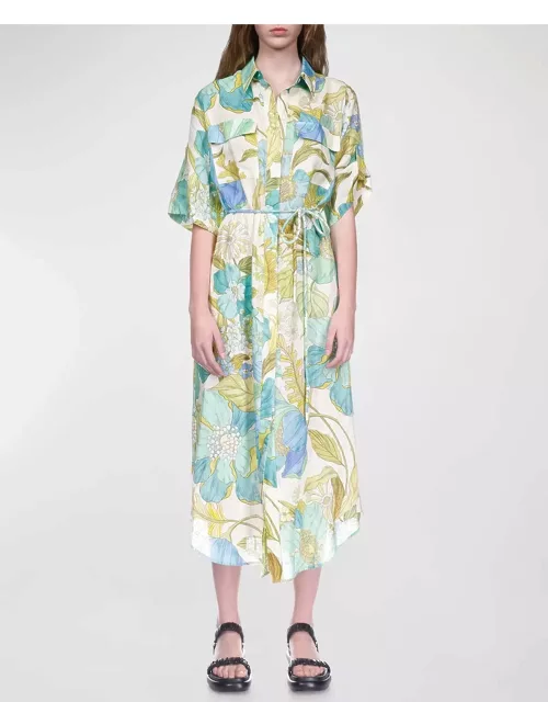 Janis Floral Linen Midi Shirtdres